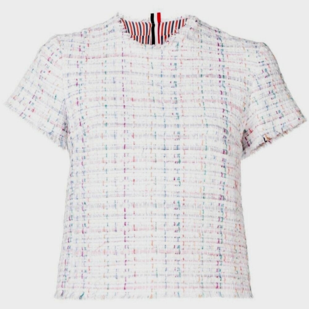 Thom Browne Tweed White Short Sleeve Shirt Size 36 (Designer Top)